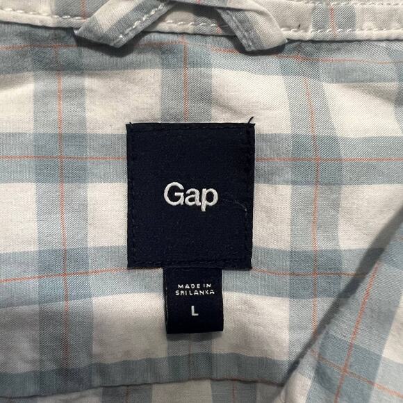 Gap Button Down Shirt Men's Large White Blue Plaid Long Sleeve Collared - Picture 3 of 5